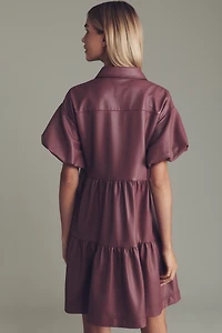 The Bettina Faux-Leather Mini Shirt Dress by Maeve