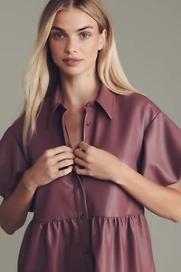 The Bettina Faux-Leather Mini Shirt Dress by Maeve
