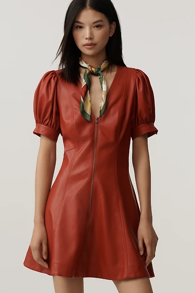 Pilcro Faux-Leather Short-Sleeve Zip-Front Mini Dress