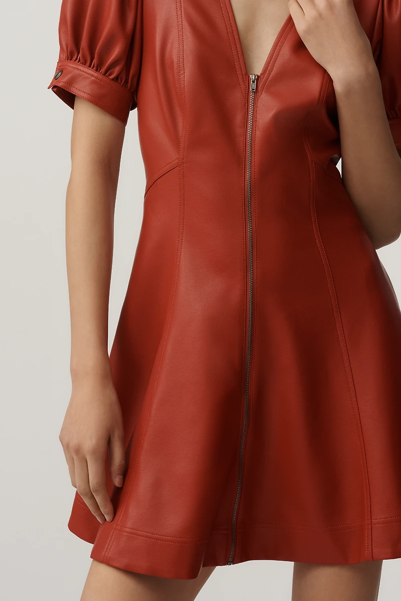 Pilcro Faux-Leather Short-Sleeve Zip-Front Mini Dress