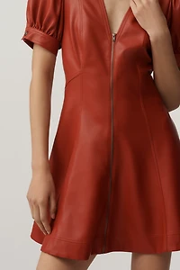 Pilcro Faux-Leather Short-Sleeve Zip-Front Mini Dress