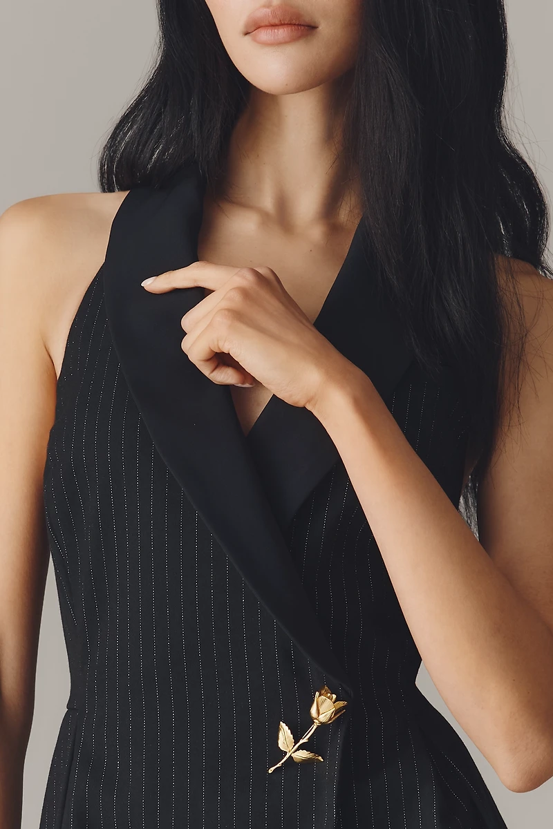 By Anthropologie Halter Tuxedo Stripe Midi Dress