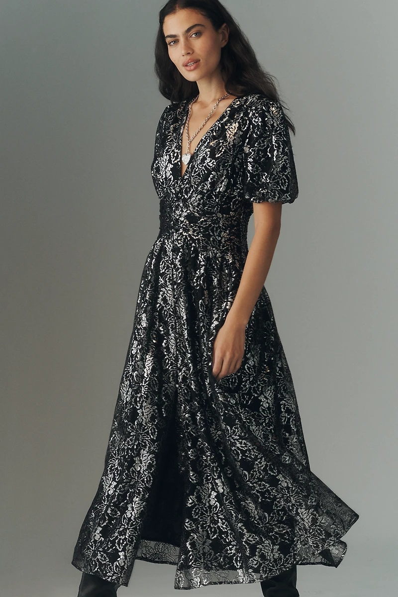 The Katerina Metallic Lace Button-Front Dress