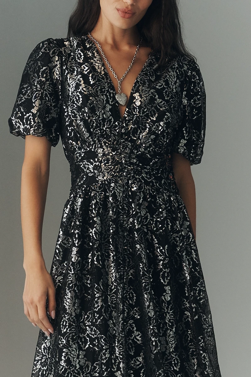 The Katerina Metallic Lace Button-Front Dress