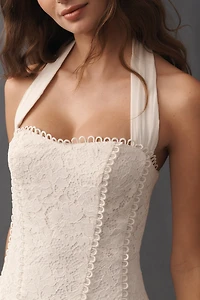 Maeve Lace Halter Drop-Waist Midi Dress