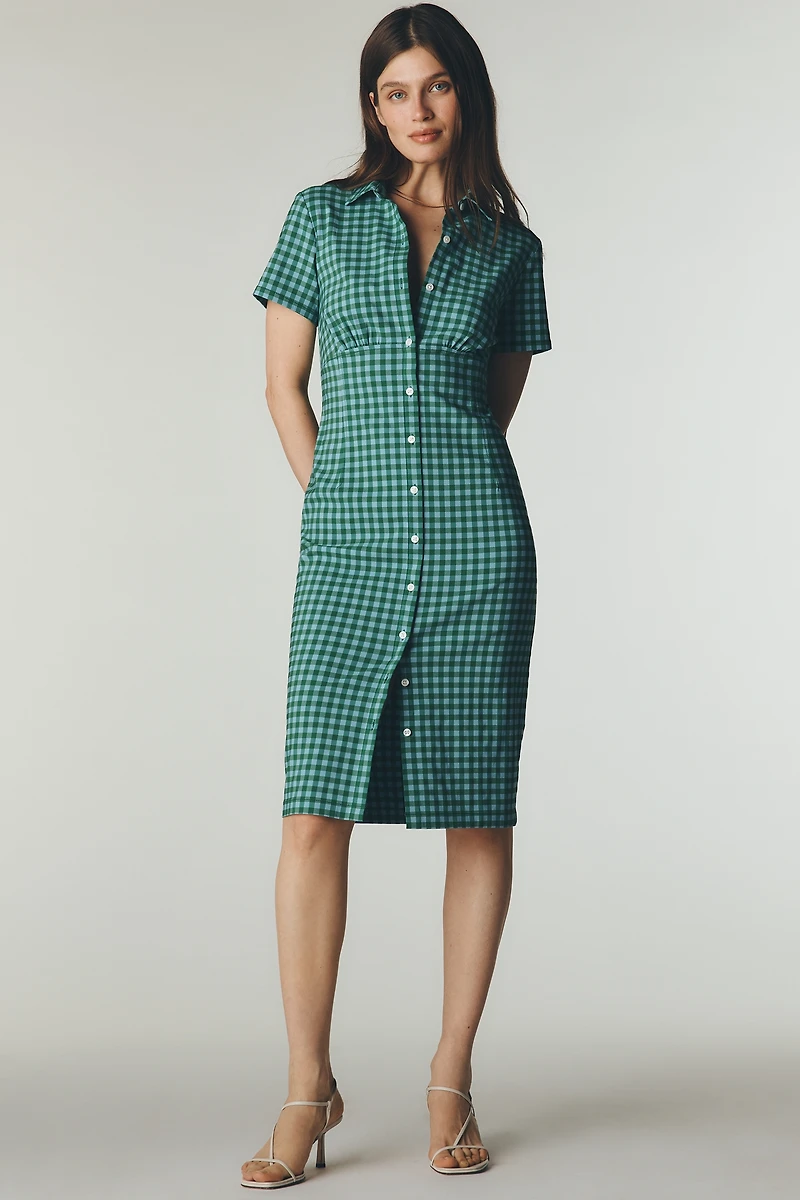 By Anthropologie Gingham Midi Shirtdress