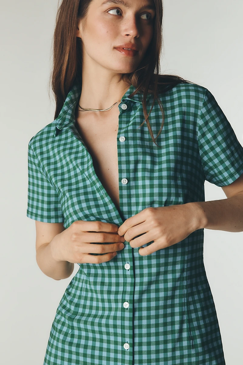 By Anthropologie Gingham Midi Shirtdress