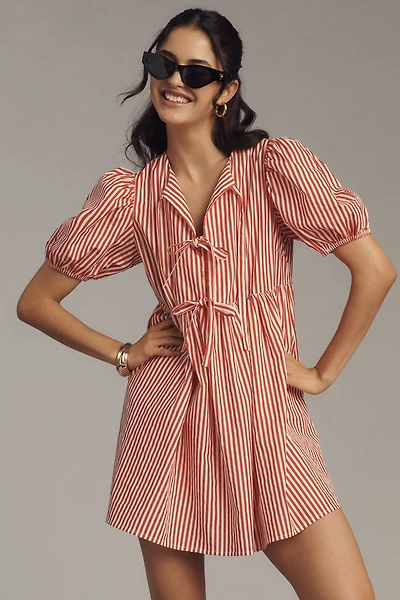 English Factory Petite Puff-Sleeve Bow Mini Dress