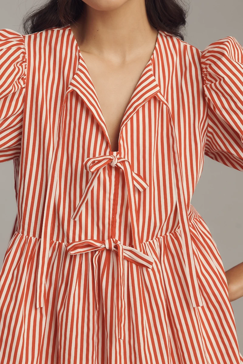 English Factory Petite Puff-Sleeve Bow Mini Dress