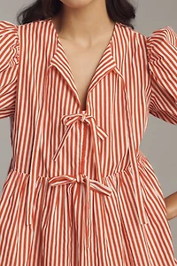 English Factory Petite Puff-Sleeve Bow Mini Dress