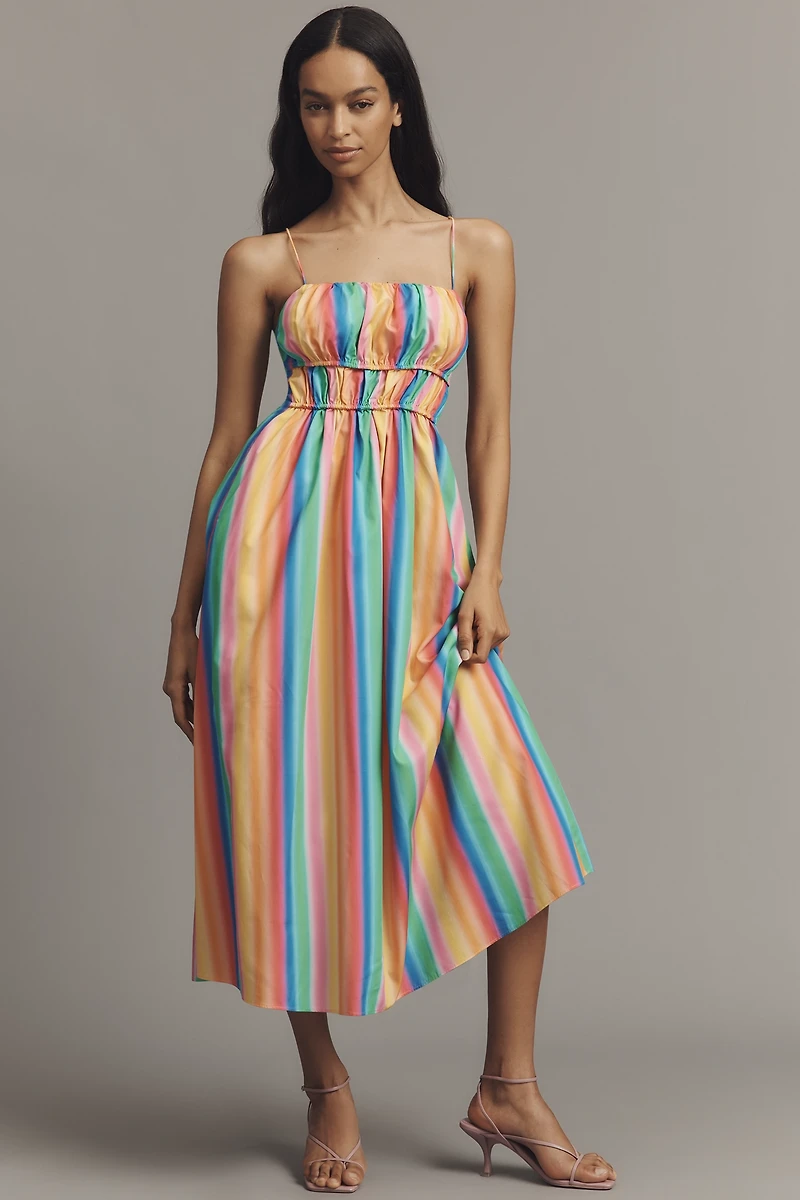 English Factory Sleeveless Smocked A-Line Midi Dress