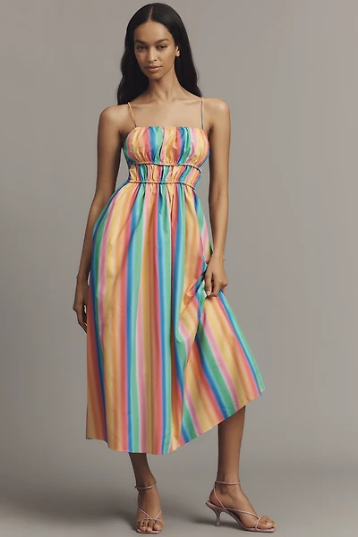 English Factory Sleeveless Smocked A-Line Midi Dress