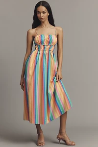 English Factory Sleeveless Smocked A-Line Midi Dress