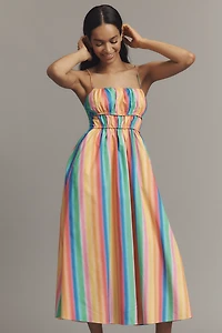 English Factory Sleeveless Smocked A-Line Midi Dress