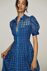 English Factory Organza Short-Sleeve Button-Front Midi Dress