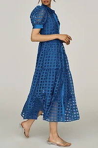 English Factory Organza Short-Sleeve Button-Front Midi Dress