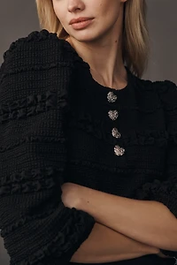 English Factory Puff-Sleeve Textured Mini Dress
