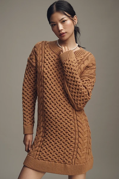 English Factory Long-Sleeve Cable Knit Mini Dress