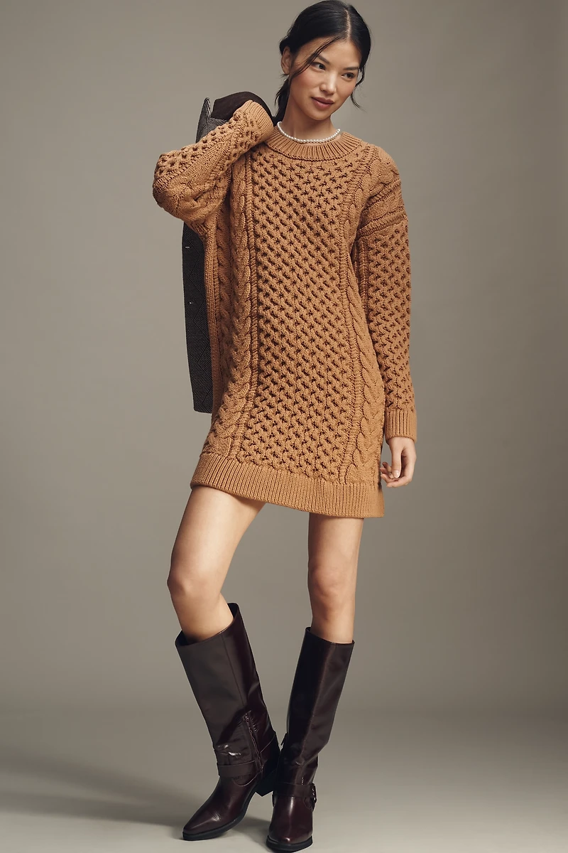 English Factory Long-Sleeve Cable Knit Mini Dress