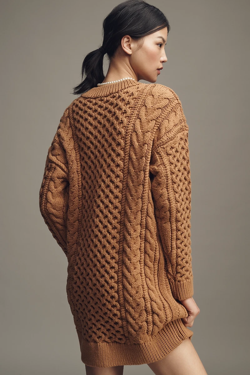 English Factory Long-Sleeve Cable Knit Mini Dress