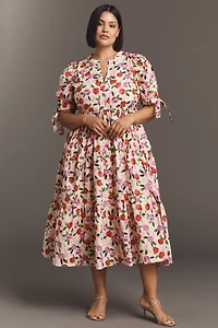 English Factory Plus Puff-Sleeve Tiered Midi Dress