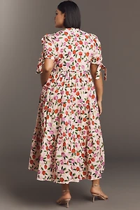 English Factory Plus Puff-Sleeve Tiered Midi Dress