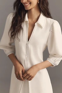 English Factory Long-Sleeve Collared Center-Pleat A-Line Midi Dress