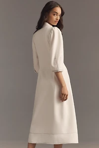 English Factory Long-Sleeve Collared Center-Pleat A-Line Midi Dress