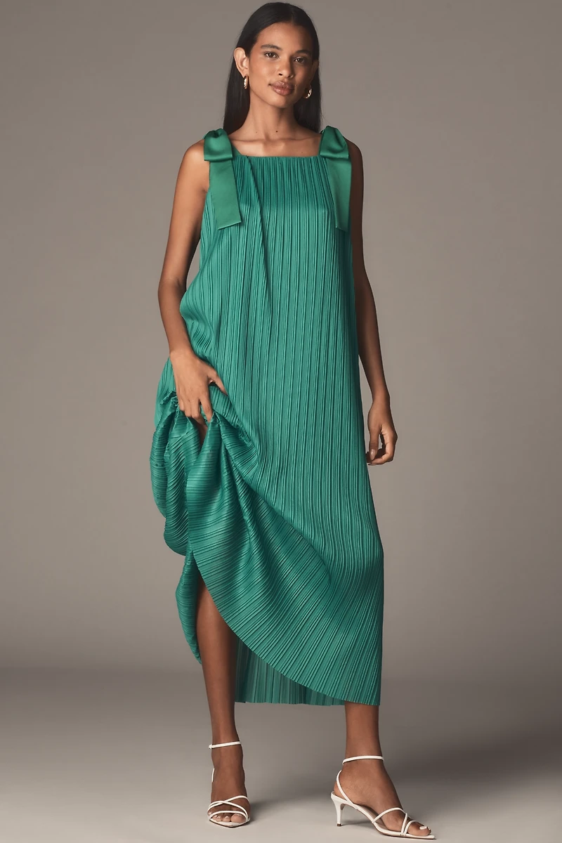 English Factory Tie-Strap Pleated Midi Dress