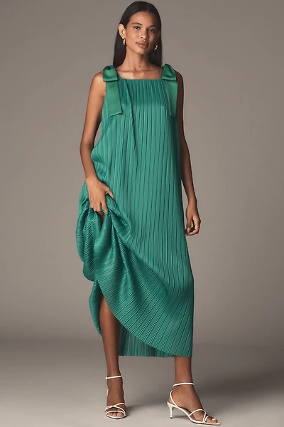 English Factory Tie-Strap Pleated Midi Dress
