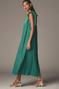 English Factory Tie-Strap Pleated Midi Dress