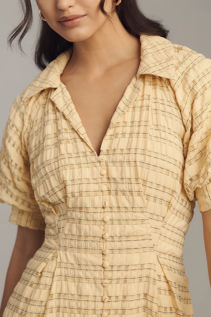 English Factory Short-Sleeve V-Neck A-Line Midi Shirt Dress