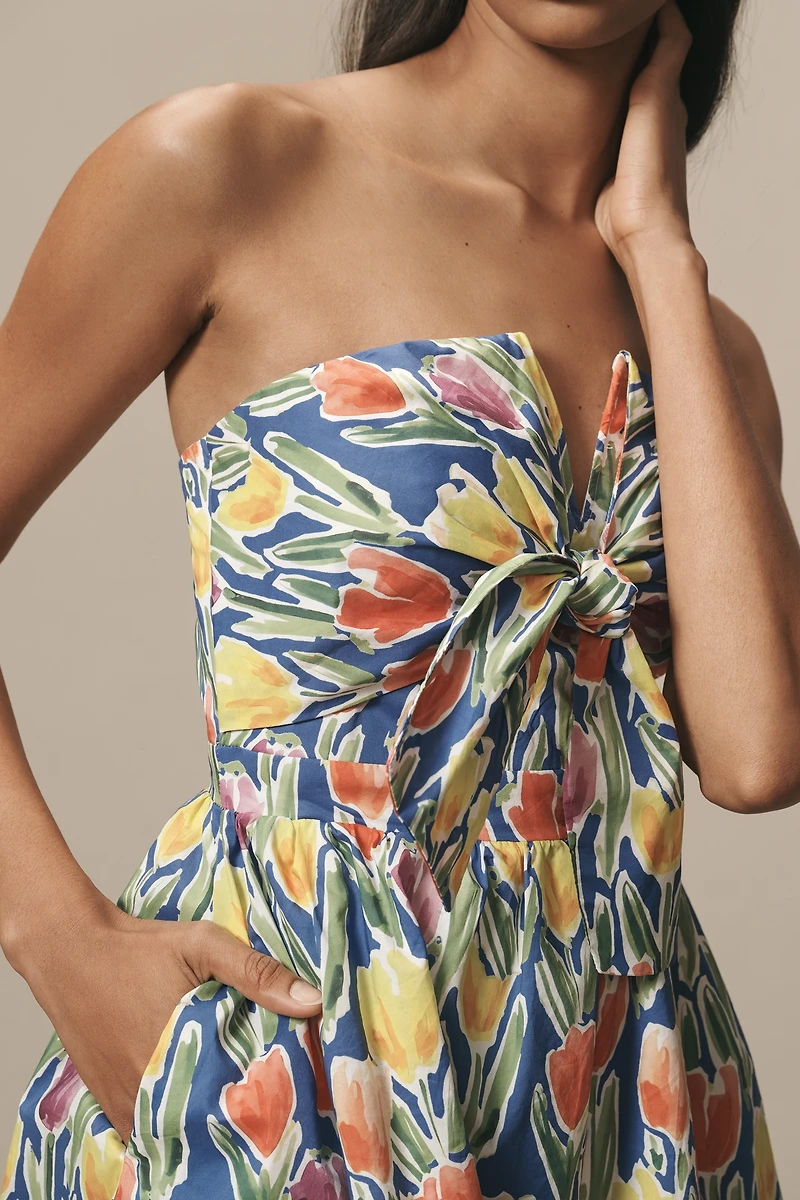 English Factory Strapless Tie-Front Cotton Mini Dress