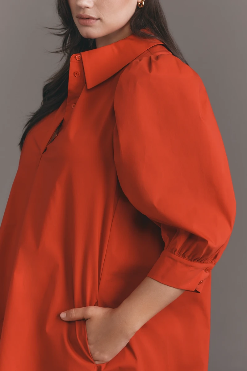 English Factory Plus Puff-Sleeve Collared Mini Dress