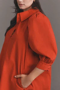 English Factory Plus Puff-Sleeve Collared Mini Dress