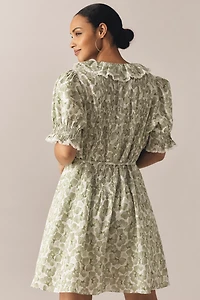 English Factory Plus Puff-Sleeve V-Neck Ruffled Mini Dress
