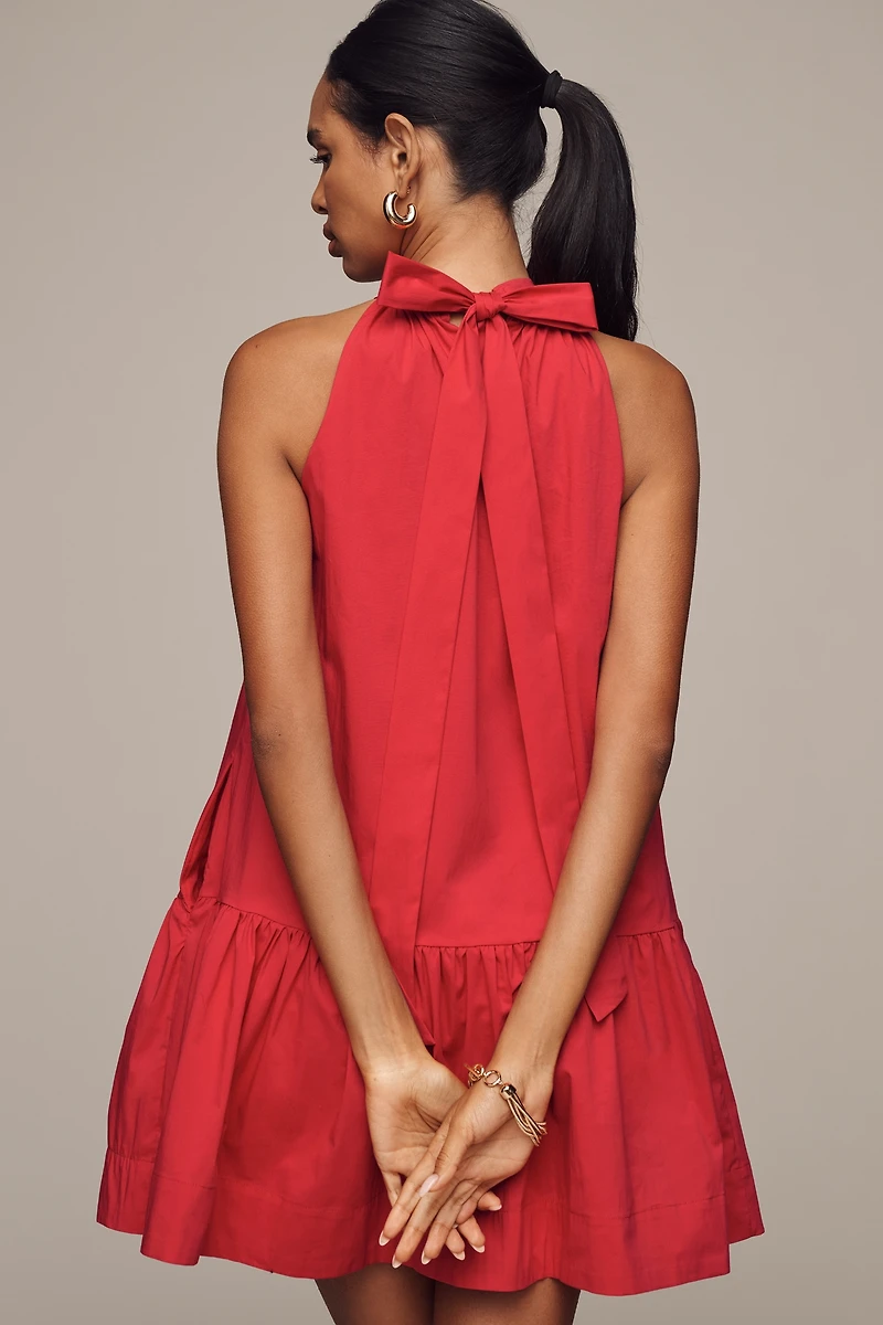 English Factory Halter Poplin Drop-Waist Mini Dress