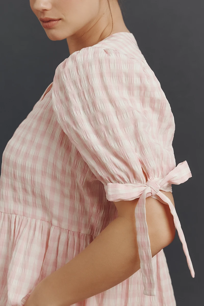 English Factory Plus Puff-Sleeve V-Neck Tiered Midi Dress