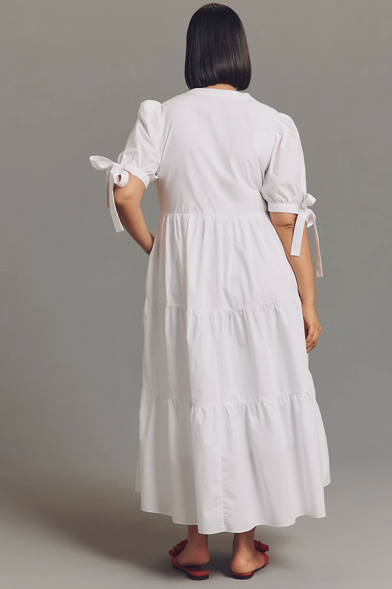 English Factory Plus Short-Sleeve Tiered Midi Dress
