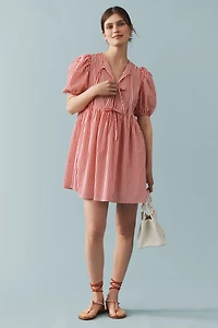 English Factory Puff-Sleeve Bow-Front Mini Dress