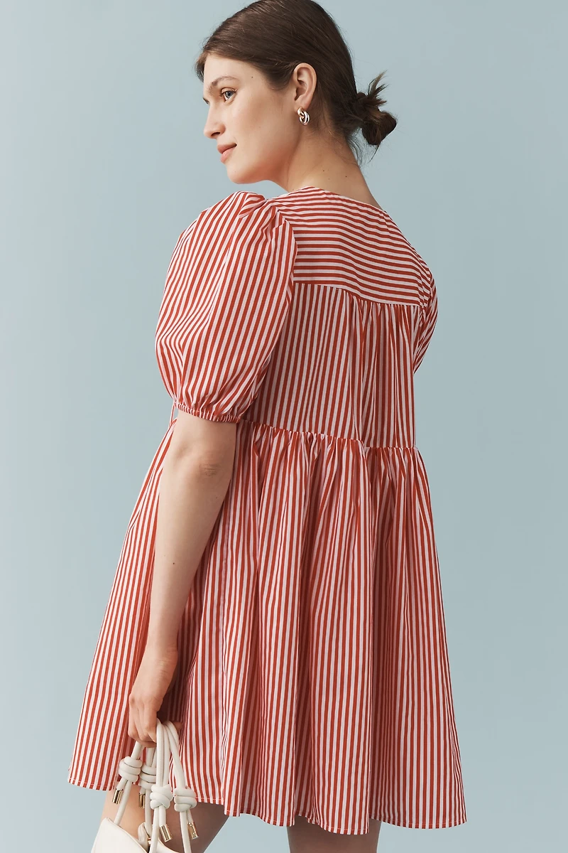 English Factory Puff-Sleeve Bow-Front Mini Dress