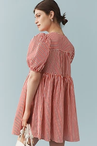English Factory Puff-Sleeve Bow-Front Mini Dress