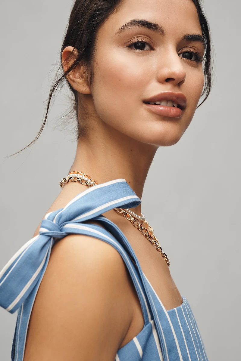 English Factory Tie-Strap Square-Neck Denim Mini Dress