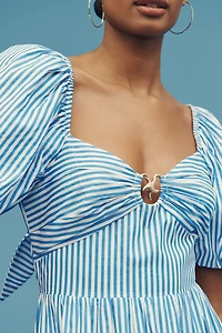 English Factory Puff-Sleeve Open-Back A-Line Midi Dress