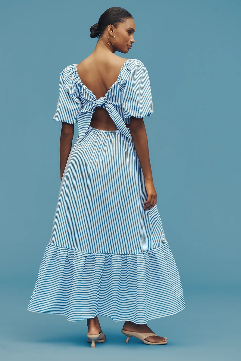 English Factory Puff-Sleeve Open-Back A-Line Midi Dress