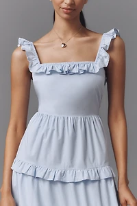 English Factory Square-Neck Tiered Ruffle Midi Dress