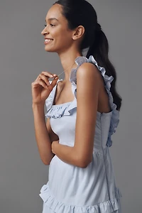 English Factory Square-Neck Tiered Ruffle Midi Dress