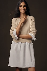 English Factory Linen Blend Long-Sleeve Sweater Twofer Mini Dress