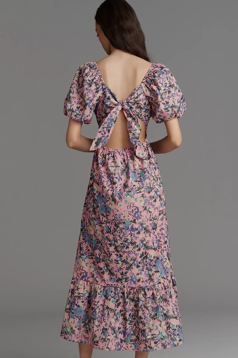 English Factory Puff-Sleeve Printed Midi Dress