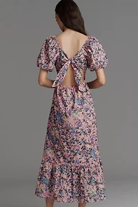 English Factory Puff-Sleeve Printed Midi Dress